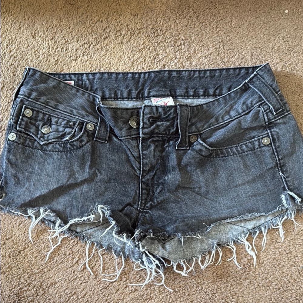 True Religion Joey Dark Black Jean Shorts